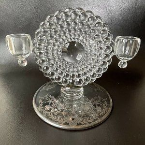 Vintage Candlestick Holder Double Arm Beaded Glass Floral Detail